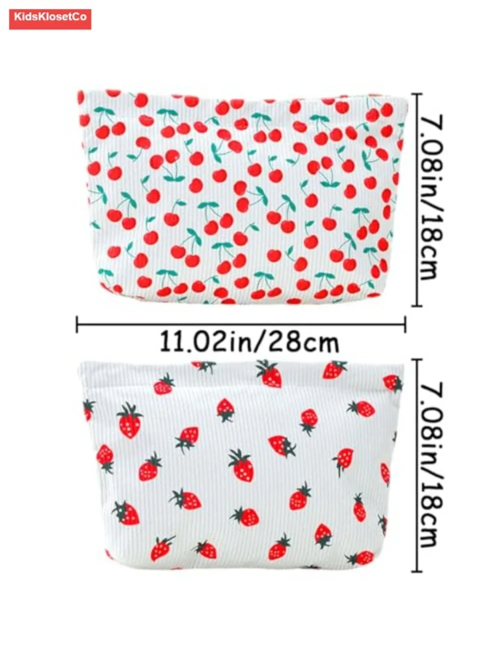 2pcs Corduroy Makeup Bags Set Strawberry Cosmetic Pouch Cute Travel Toiletry